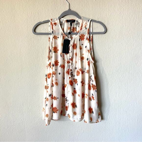 NWT Rag & Bone Cassie Tan Cream Floral Tank Top Pleated Size Xxs - Picture 5 of 6